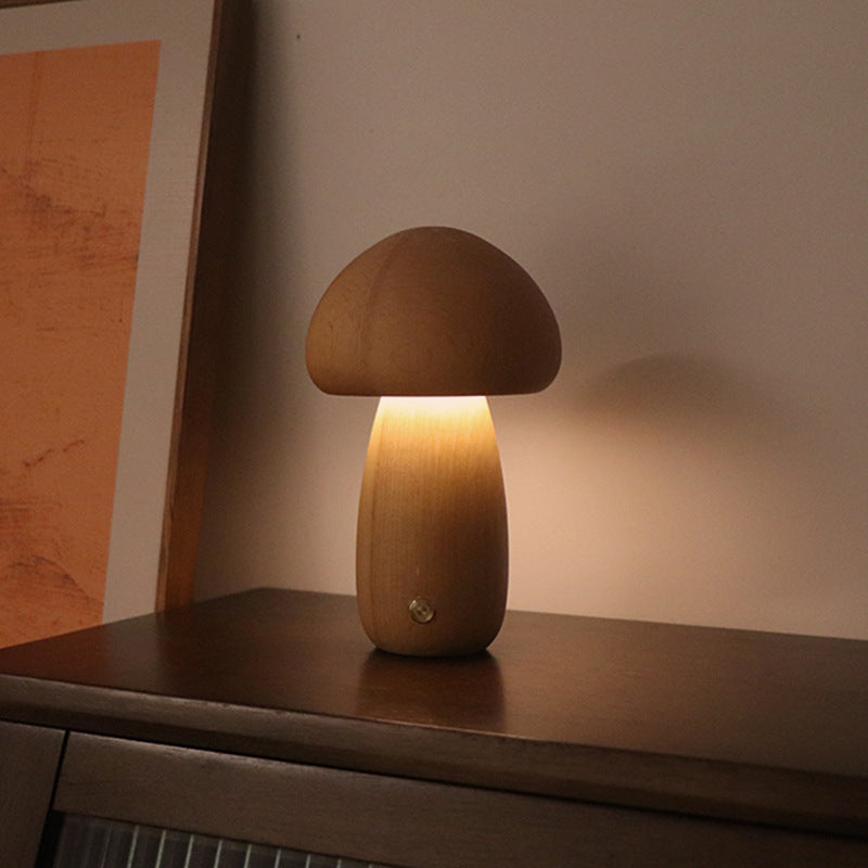 Wooden Mushroom Bedside Lamp