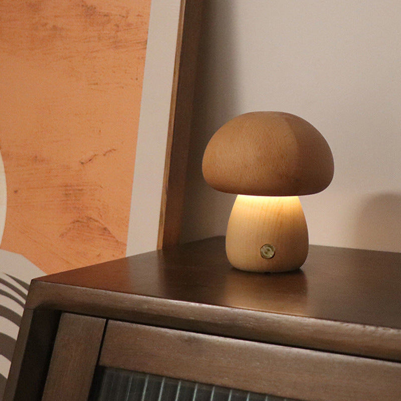 Wooden Mushroom Bedside Lamp